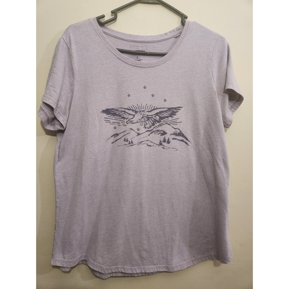 Sonoma Goods For Life Womens Large Purple Eagle Mountain Graphic T-Shirt L